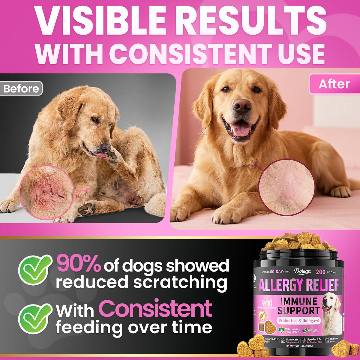 Dog Allergy Chews is Human Grade Itch Relief Multivitamin & Immune Yeast