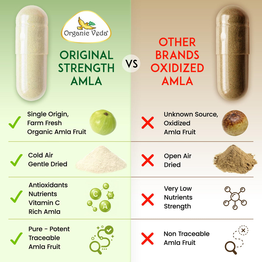 Organic Veda Amla Capsules - 1500mg, 300 Capsules - Natural Vitamin C Supplement with Antioxidants, Polyphenol for Immunity, Skin Glow & Hair Growth - Single Origin Premium Organic Amla Fruit Powder