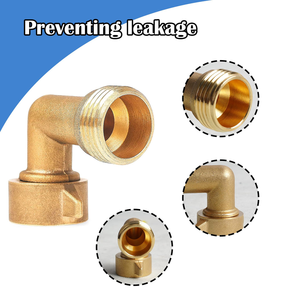 Hourleey 2 Pack 90 Degree Garden Hose Elbow Connectors, 3/4" Brass Hose Elbow with 2 Washers, Hose Adapter for RV Water Hookups Residential Outdoor Faucets