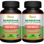 Berberine with Ceylon Cinnamon Supplement - 120 Capsules - 1200mg/Serving | Max Strength Berberine HCl Plus Complex - Premium Pure Extract Pills Alternative to Gummies, Drops & Patches