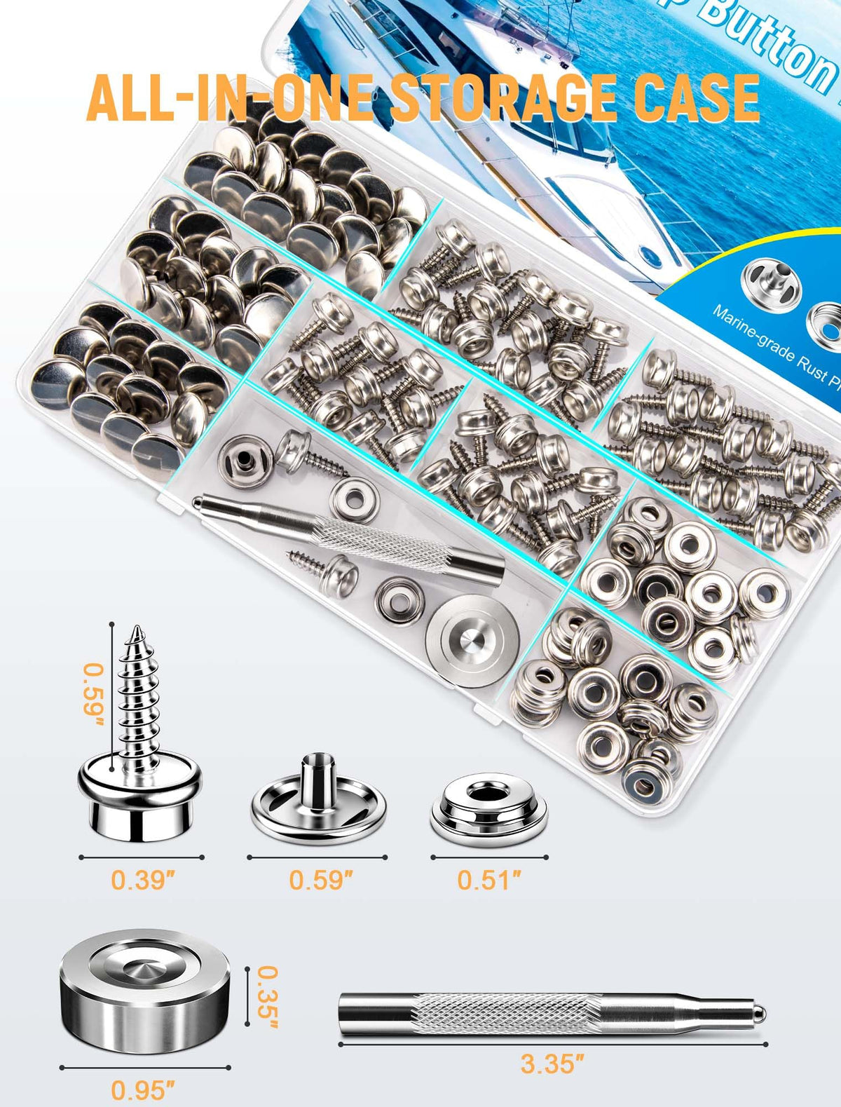 FEAOXYO 150PCS Canvas Snap Button Kit, 3/8" Socket, 304 Stainless Steel