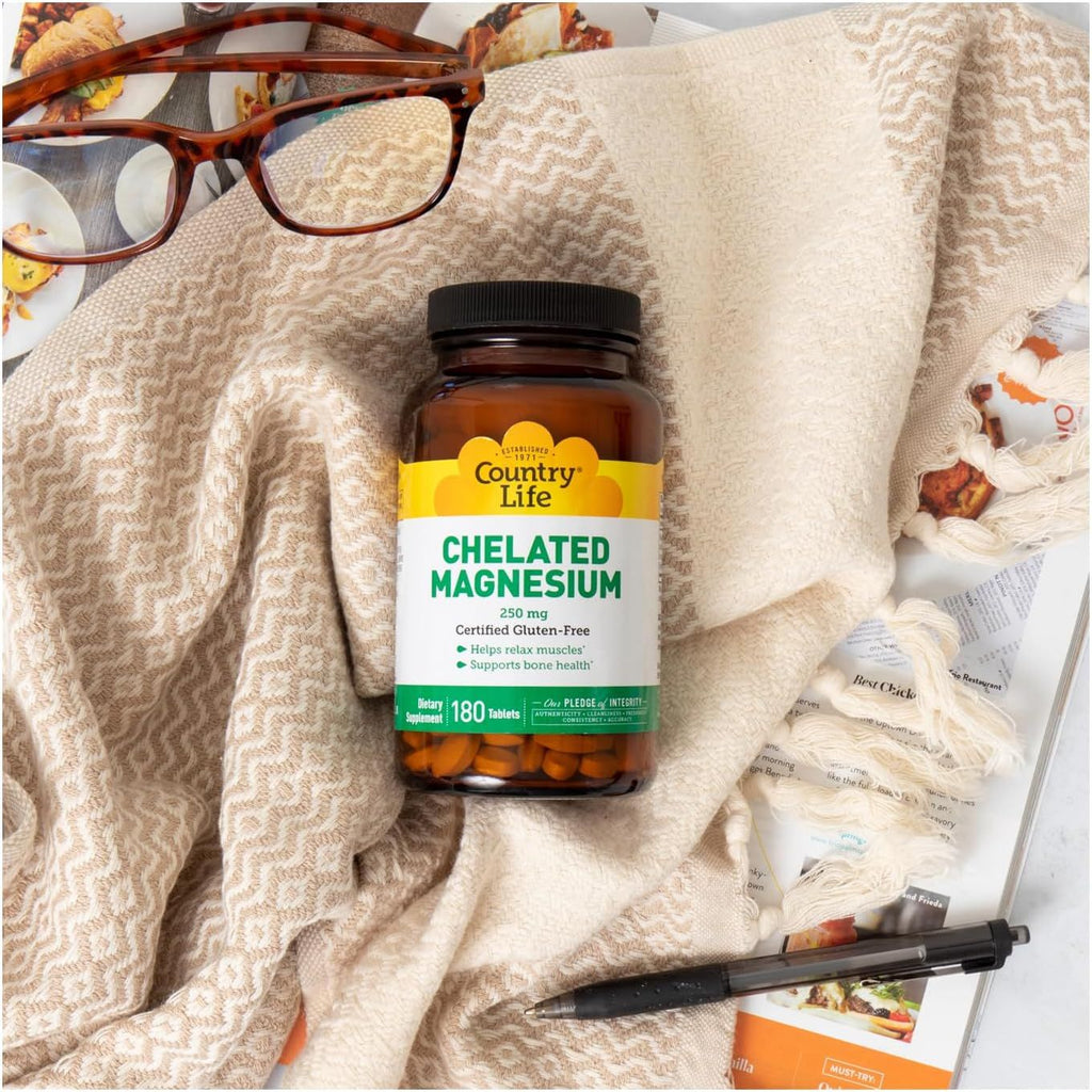 Buy now Country Life Chelated Magnesium 250mg - Supports Heart, Bone & Muscle Health, Vegan-Friendly Magnesium Supplement with Magnesium Oxide and Amino Acid Chelate, Gluten-Free at indiglob india