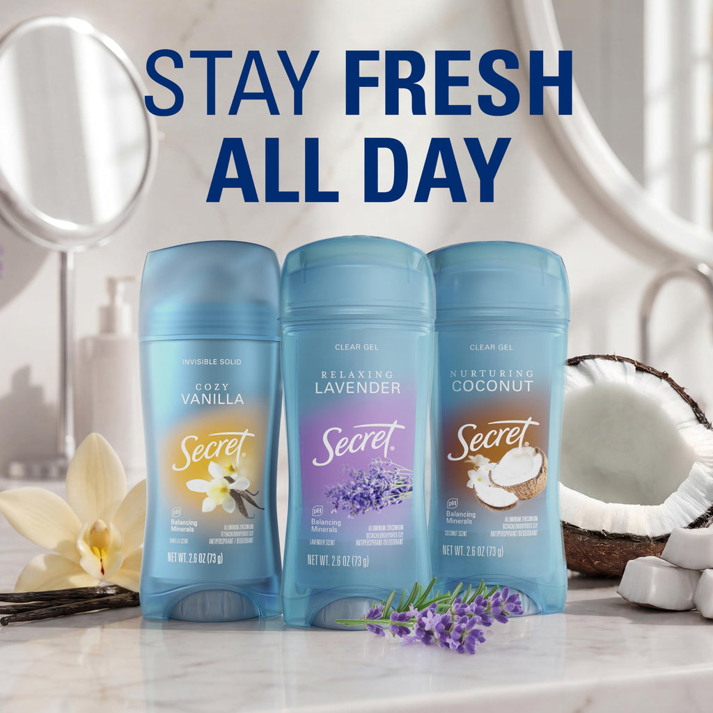 Secret Fresh Antiperspirant Deodorant for Women, 72hr Breathable Sweat & Odor Protection, Instant Freshness & Gentle, PH Balancing Minerals, Clear Gel, Cool Waterlily Scent, 2.6 oz (Pack of 3)