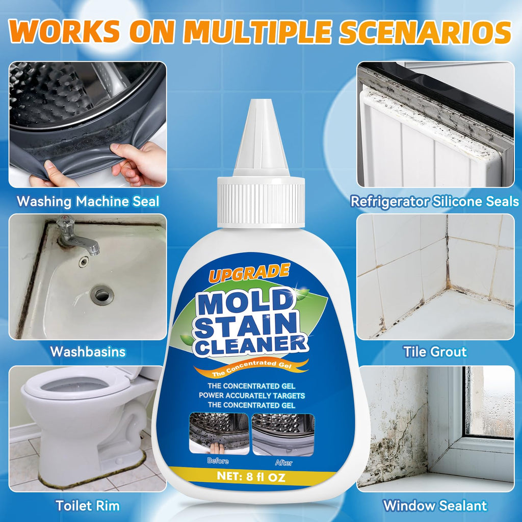 Mold Stain Cleaner Gel, 8 FL oz Heavy-Duty Household Cleaner for Washing Machine Gasket, Shower Caulk, Bathroom Grout & Front Loader Seal