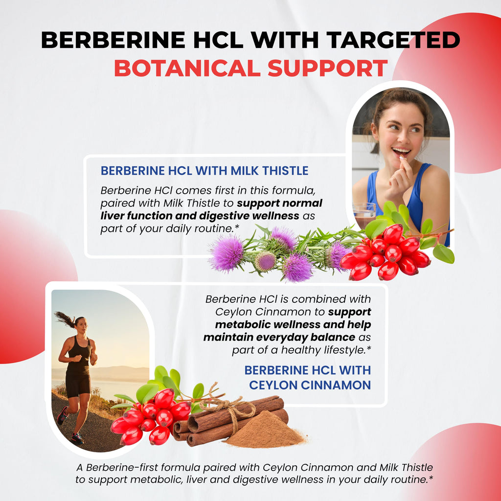 Berberine Supplement with Ceylon Cinnamon & Milk Thistle, Berberine HCL Complex, Daily Metabolic Wellness Formula, 150 Capsules, Non-GMO, Gluten Free, Quality Tested