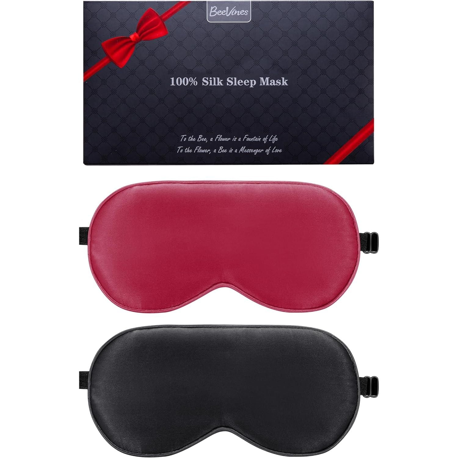 Buy now BeeVines Sleep Mask, 2 Pack 100% Real Natural Silk Eye Masks with Adjustable Strap for Sleeping, Mulberry Silk Eye Sleep Shade Cover, Blocks Light Reduces Puffy Eyes Traveling Gifts (Black & Black) 08-black & Red at indiglob india