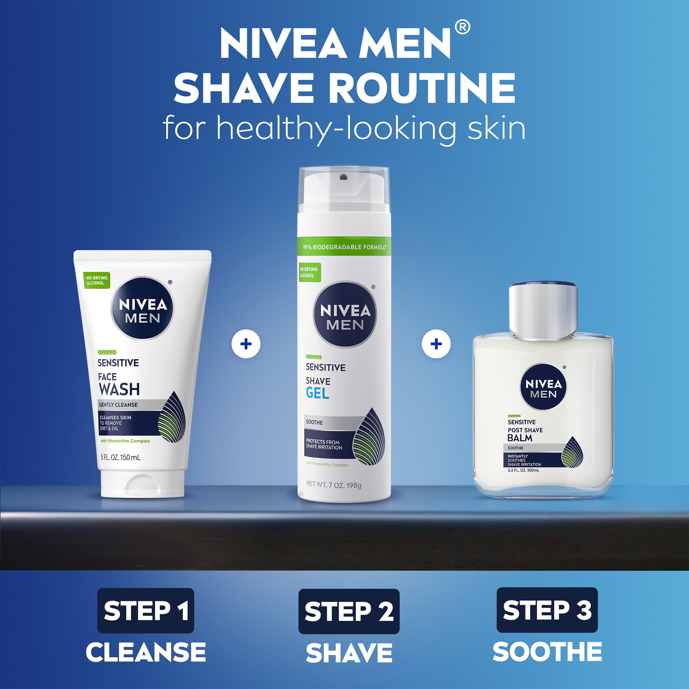 NIVEA MEN Sensitive Shave Gel, No Drying Alcohol, Mulitpack, 3 x 7 OZ | Shaving Gel for Men with Sensitive Skin, Enriched with VitaminPro Complex, No Drying Alcohol, Dermatologically Tested