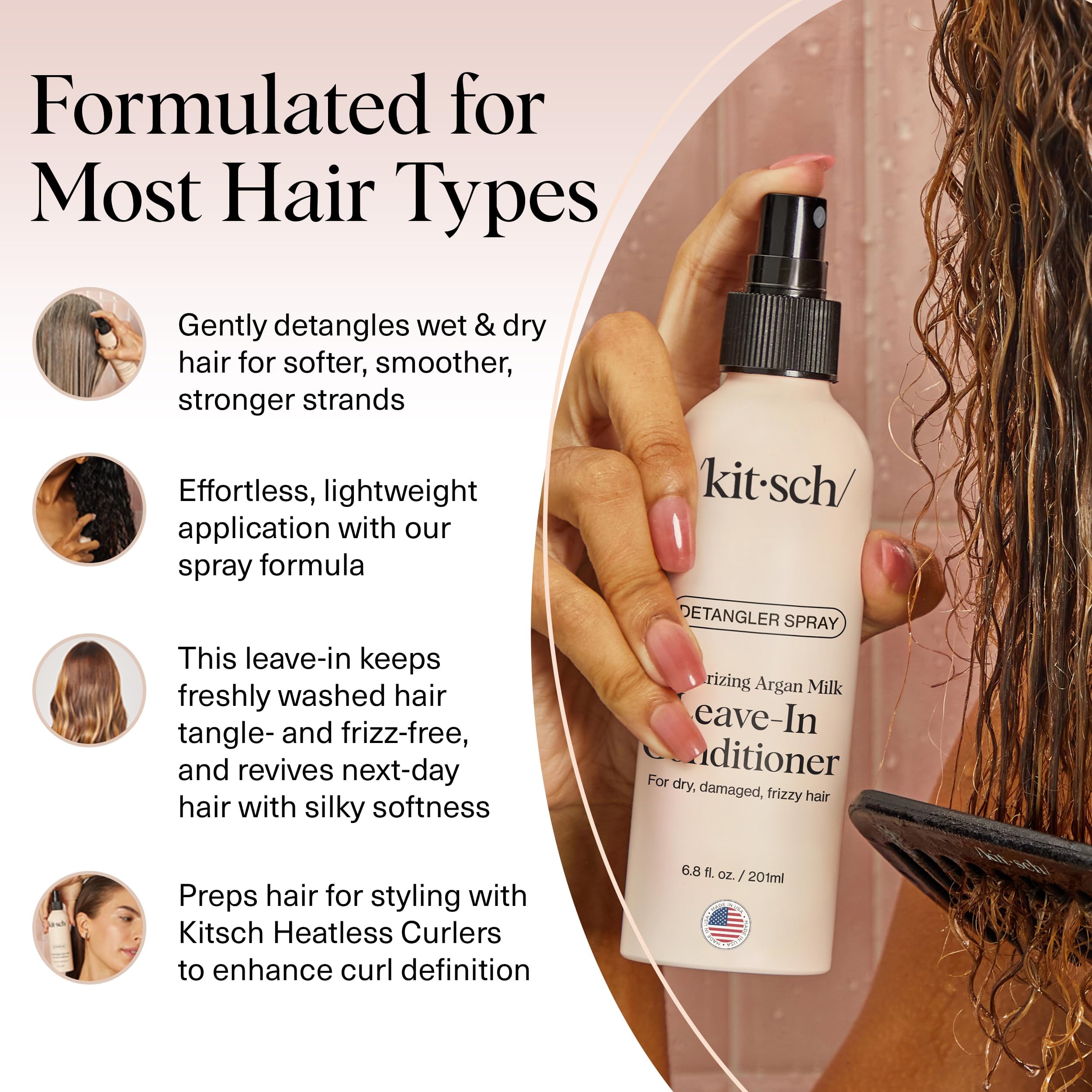 Buy now Kitsch Argan Milk Leave In Conditioner Spray â€“ Hair Detangler Spray for Curly, Wavy, Fine, Dry & Damaged Hair - Silicone-Free | Ideal Gifts for Women - 6.3oz at indiglob india
