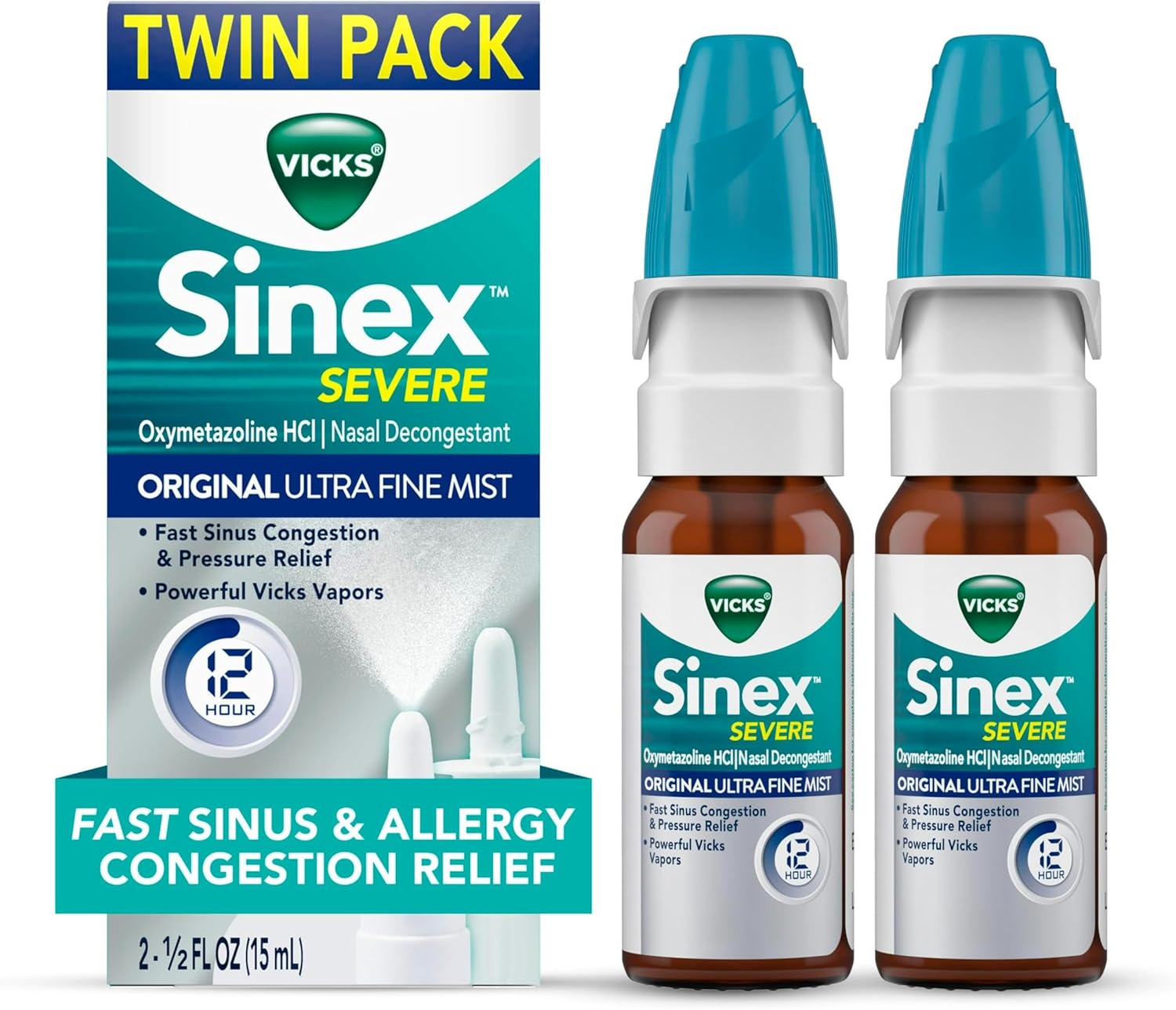 Buy now Vicks Sinex SEVERE Allergy & Sinus Nasal Spray, Original Ultra Fine Mist, Decongestant Medicine, Relief from Nasal Congestion due to Cold or Allergy, Sinus Pressure Relief, 265 Sprays x 2 Default at indiglob india