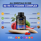 Multivitamin for Men - B-Complex & B12 | Whole Foods & Enzymes - 90 Caps | Mens Multivitamin 46in1 - Energy, Focus & Brain | Men's Health Complex - Bioavailable & Gentle on Stomach - Lab Tested, 1/Day