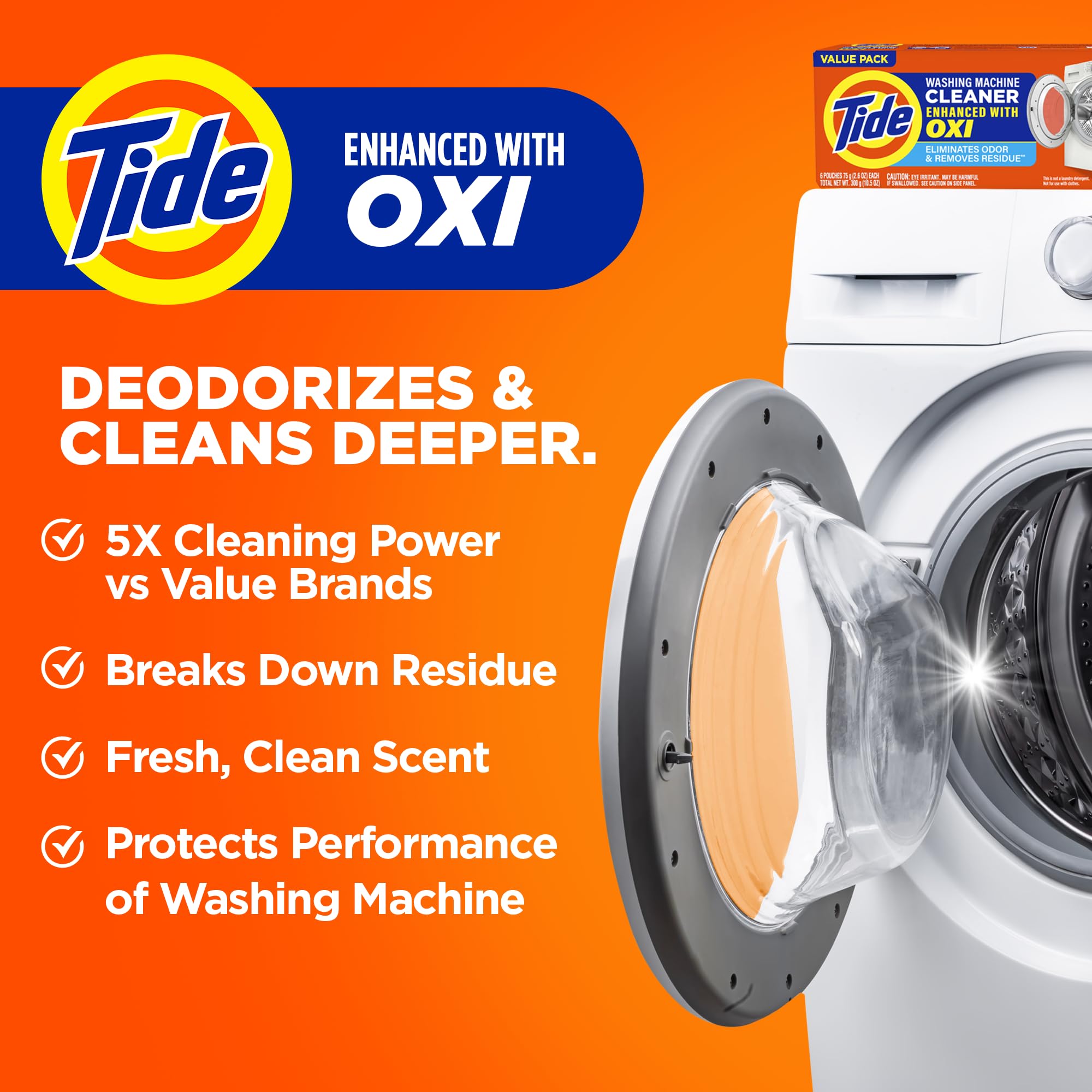 Buy now Tide Washing Machine Cleaner 52 Week Supply with Oxi for Front and Top Loader Washer Machines, Deep Cleaning Residue & Odor Eliminator, 12 Month Supply (Packaging May Vary) at indiglob india