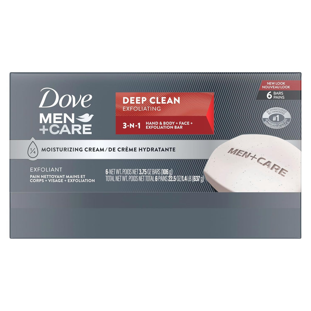 Buy now Dove Men+Care Body Soap and Face Bar More Moisturizing Than Bar Soap Deep Clean Effectively Washes Away Bacteria, Nourishes Your Skin 3.75 Ounce (Pack of 6) at indiglob india