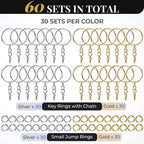Teenitor 120 Pcs Key Chain Rings, Split Key Ring with Keychain Chain & Small Jump Ring, 60 Sets Key Chain Making Kit Metal Key Rings for Crafts, DIY Keychains, Silver & Gold