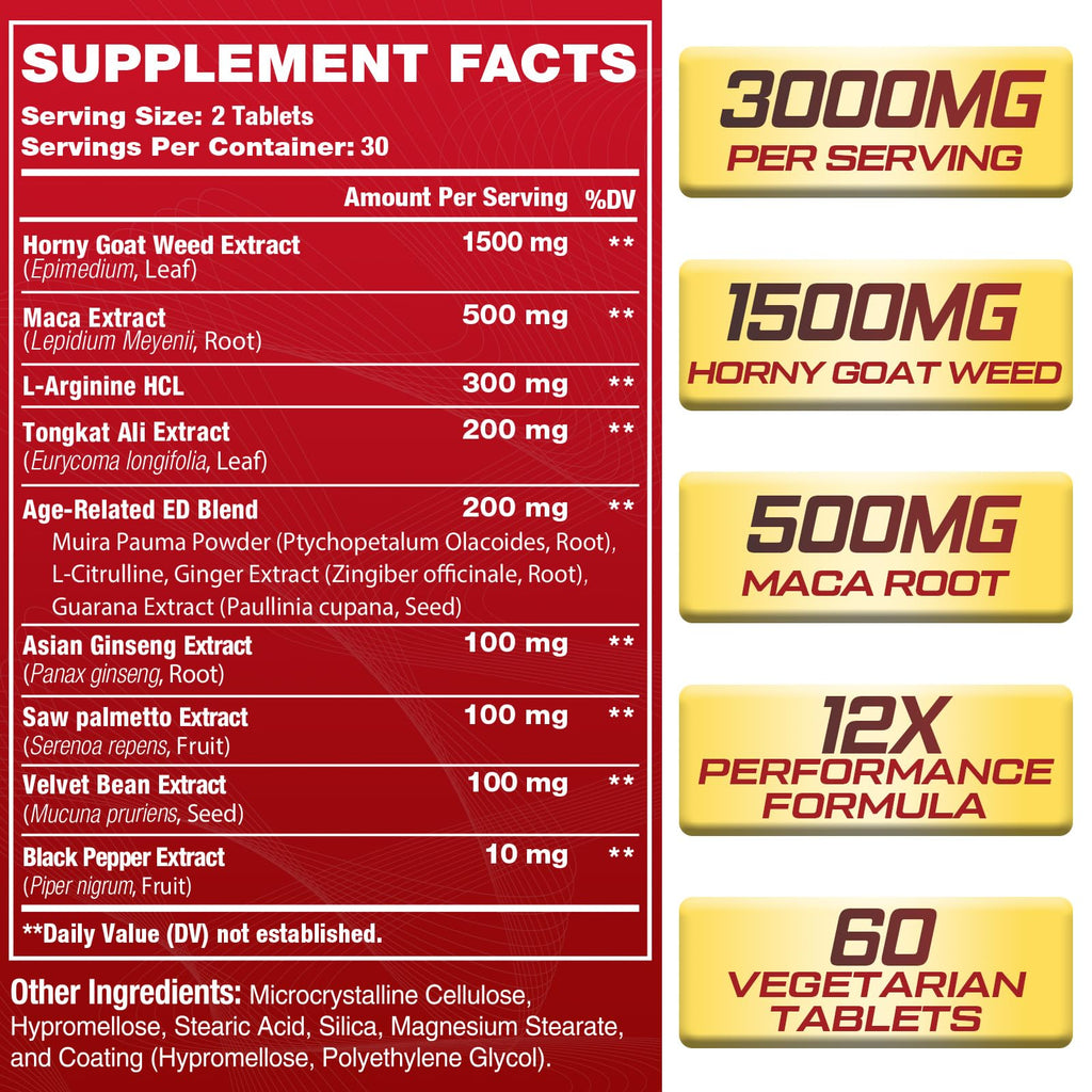 Hornygoatweed for Men, 12 in 1 Horny Goat Weed, for Hormone & Performance