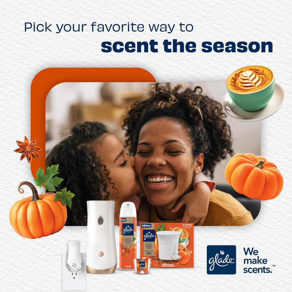 Glade PlugIns Starter Kit, Air Freshener, Golden Pumpkin & Spice, 1.34 fl oz, 1 Warmer + 2 Refills