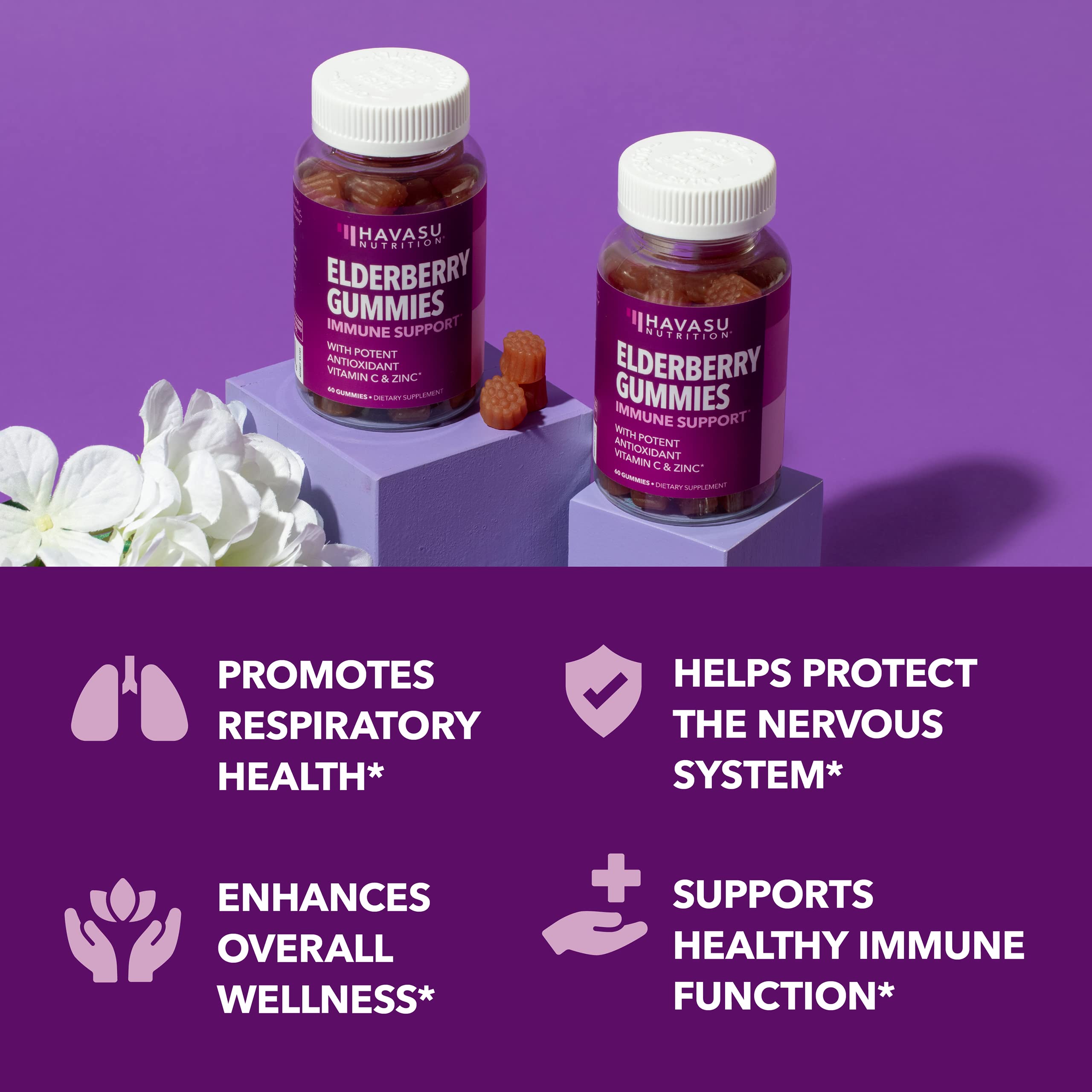 Sambucus Elderberry Gummies with Vitamin C & Zinc, Berry, 30 Servings | Vegan, Non-GMO, Gluten Free Elderberry Gummies, 100mg Extract Per Serving for Immune Support and Wellness Defense, 60 Count