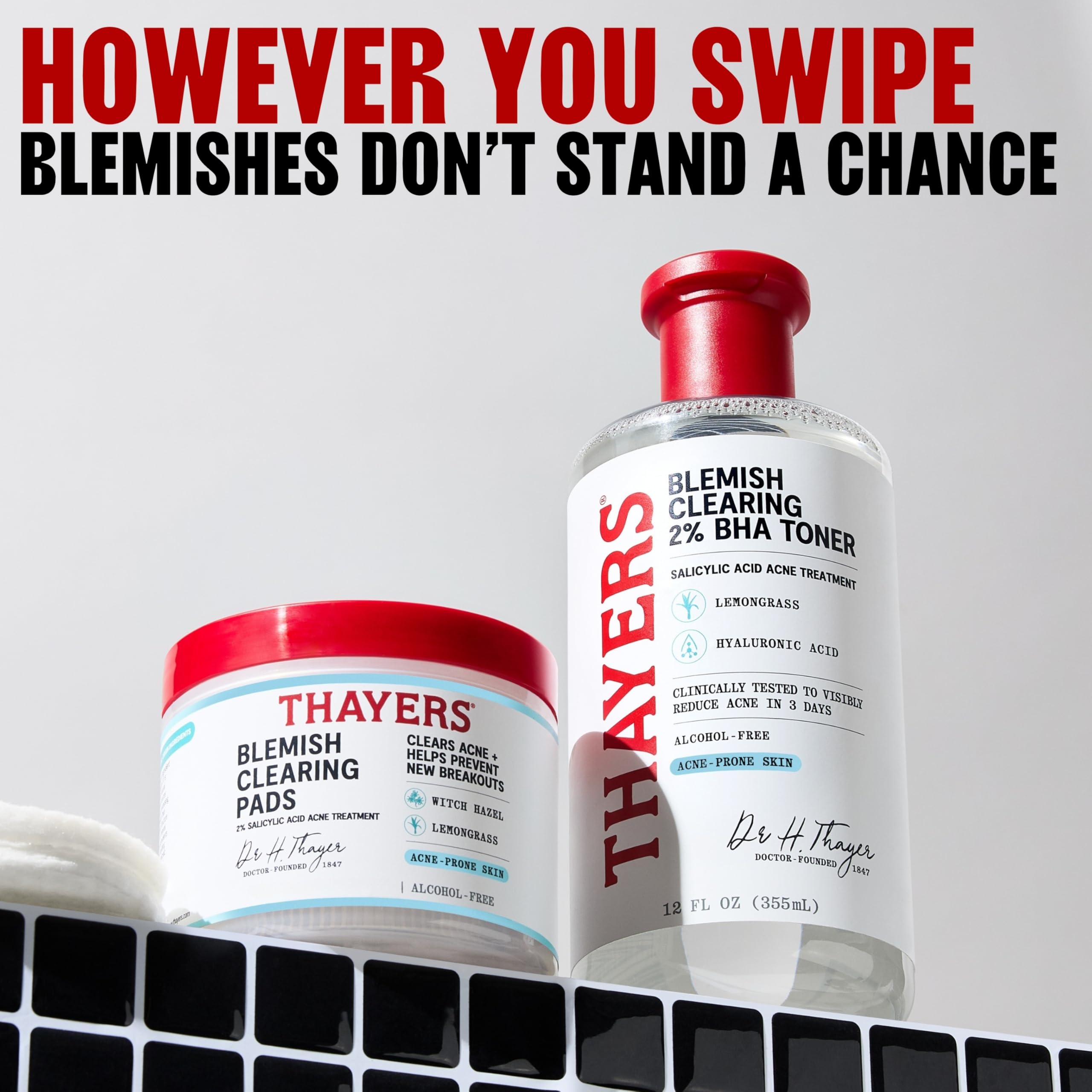 Thayers Blemish Clearing Acne Pads, Salicylic Acid Acne Treatment for Face, Pore Reducing, Exfoliating, and Soothing Skincare, Witch Hazel Toner Pads, 60 Ct