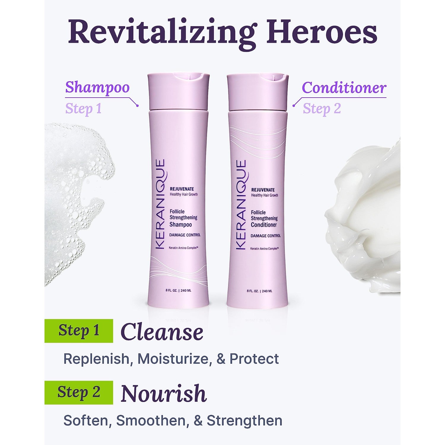 Keranique Damage Control Anti-Breakage Shampoo & Conditioner for Damaged, Thinning Hair – Intense Repair, Strengthening with Keratin, Biotin, Panthenol – Sulfate & Paraben Free, Keratin Amino Complex™