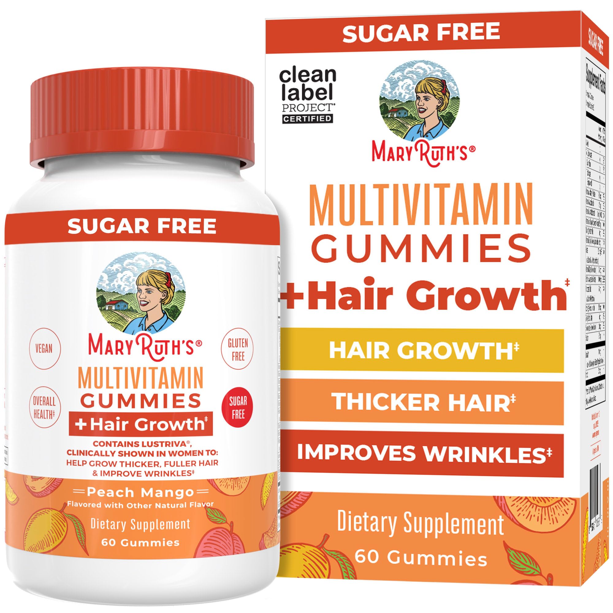 MaryRuth's Multivitamin + Hair Growth Gummies, Thicker Hair, 30 Servings | With Lustriva®, Biotin 10000mcg, B Vitamins, Formulated for Thicker Hair, Wrinkles, Fine Lines, Skin Care