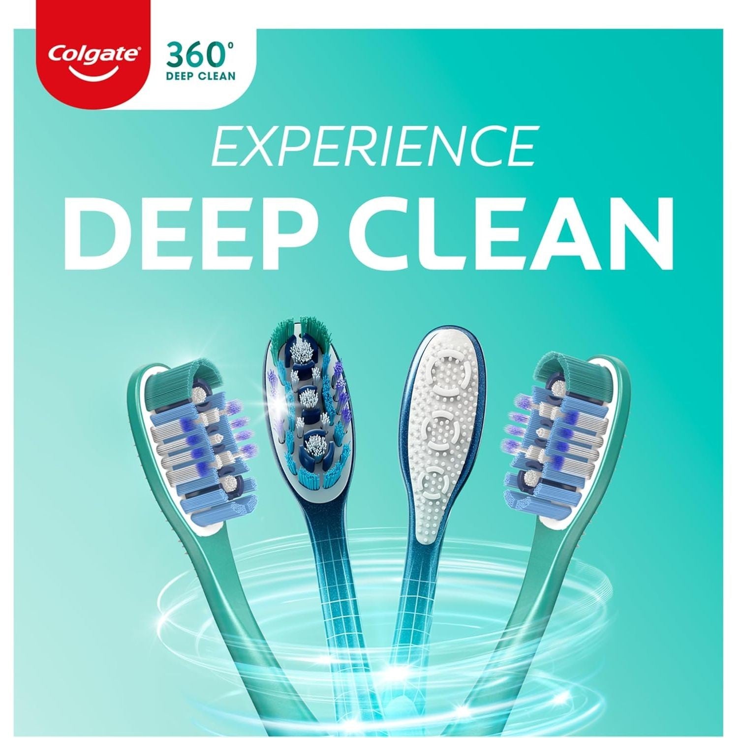 Buy now Colgate 360 Whole Mouth Toothbrush, Adult Toothbrushes Medium Bristles, Helps Remove Bad Breath Bacteria and Plaque, Medium Toothbrush Pack, Includes Cheek and Tongue Cleaner, 4 Pack at indiglob india