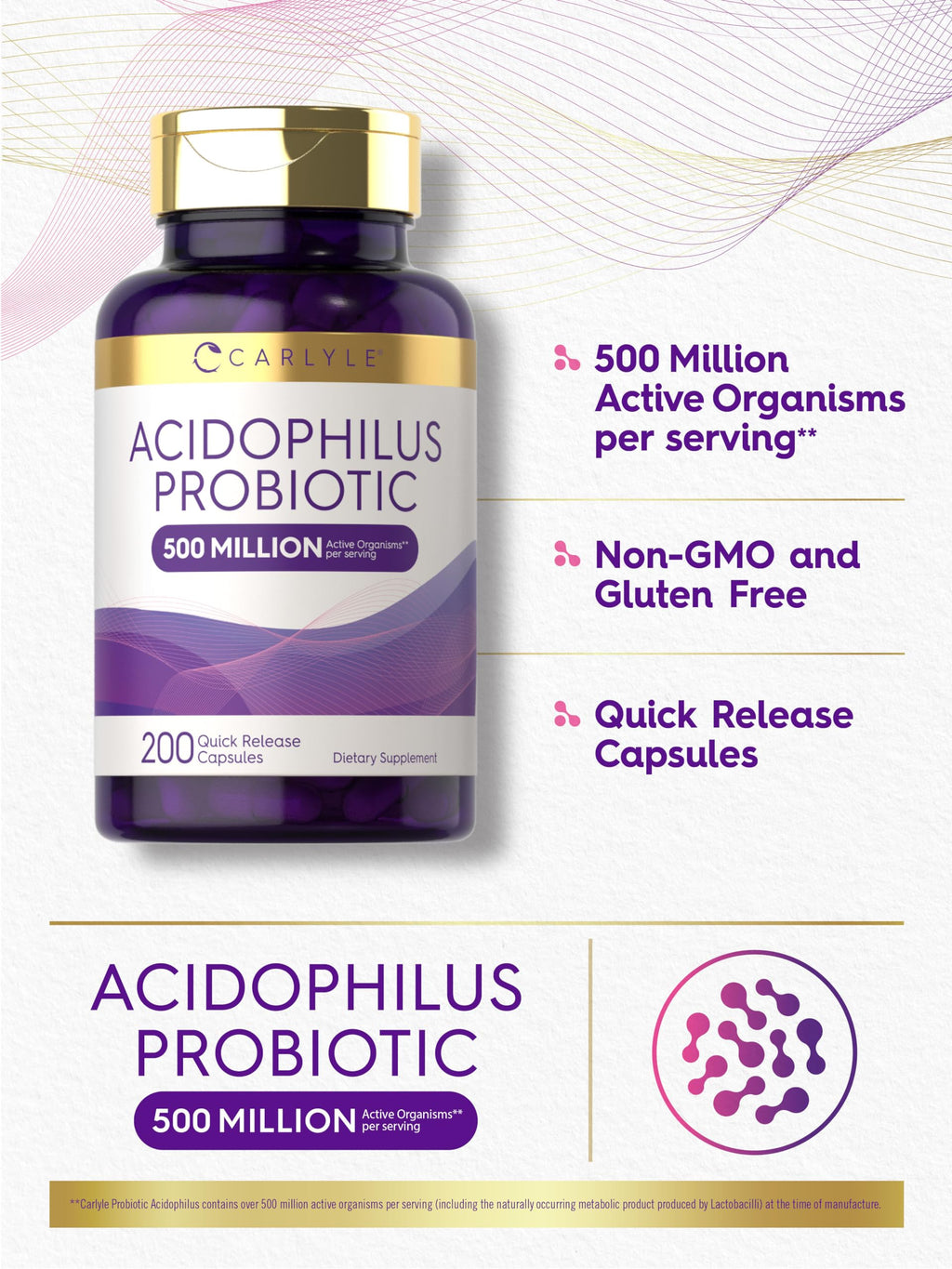 Carlyle Acidophilus Probiotic Capsules for Women and Men | 500 Million CFU
