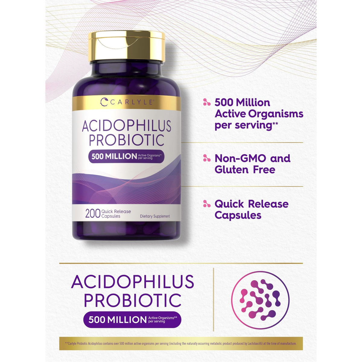 Carlyle Acidophilus Probiotic Capsules for Women and Men | 500 Million CFU