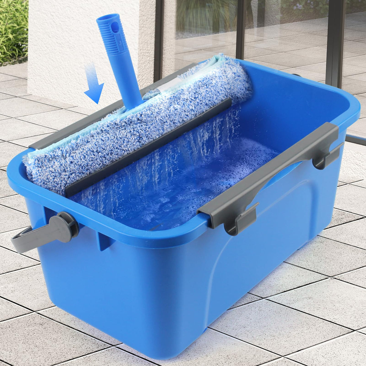 PIMEKOY Window Cleaning Kit with Bucket, Squeegee and Scrubber for Outdoor