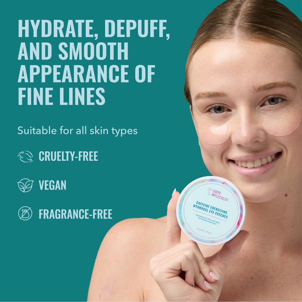 Good Molecules Caffeine Energizing Hydrogel Eye Patches - Eye Mask with Hyaluronic Acid Hydrate and Reduce Puffiness - Pack of 30, Skincare for Face