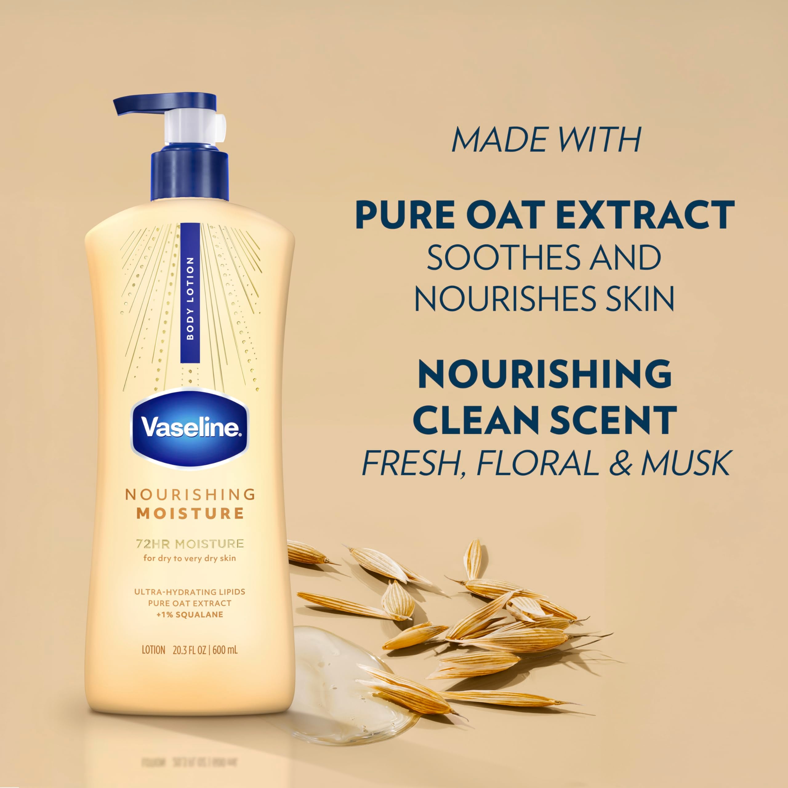 Vaseline Nourishing Moisture Body Lotion Dry Skin + Oat Extract 20.3oz 3ct