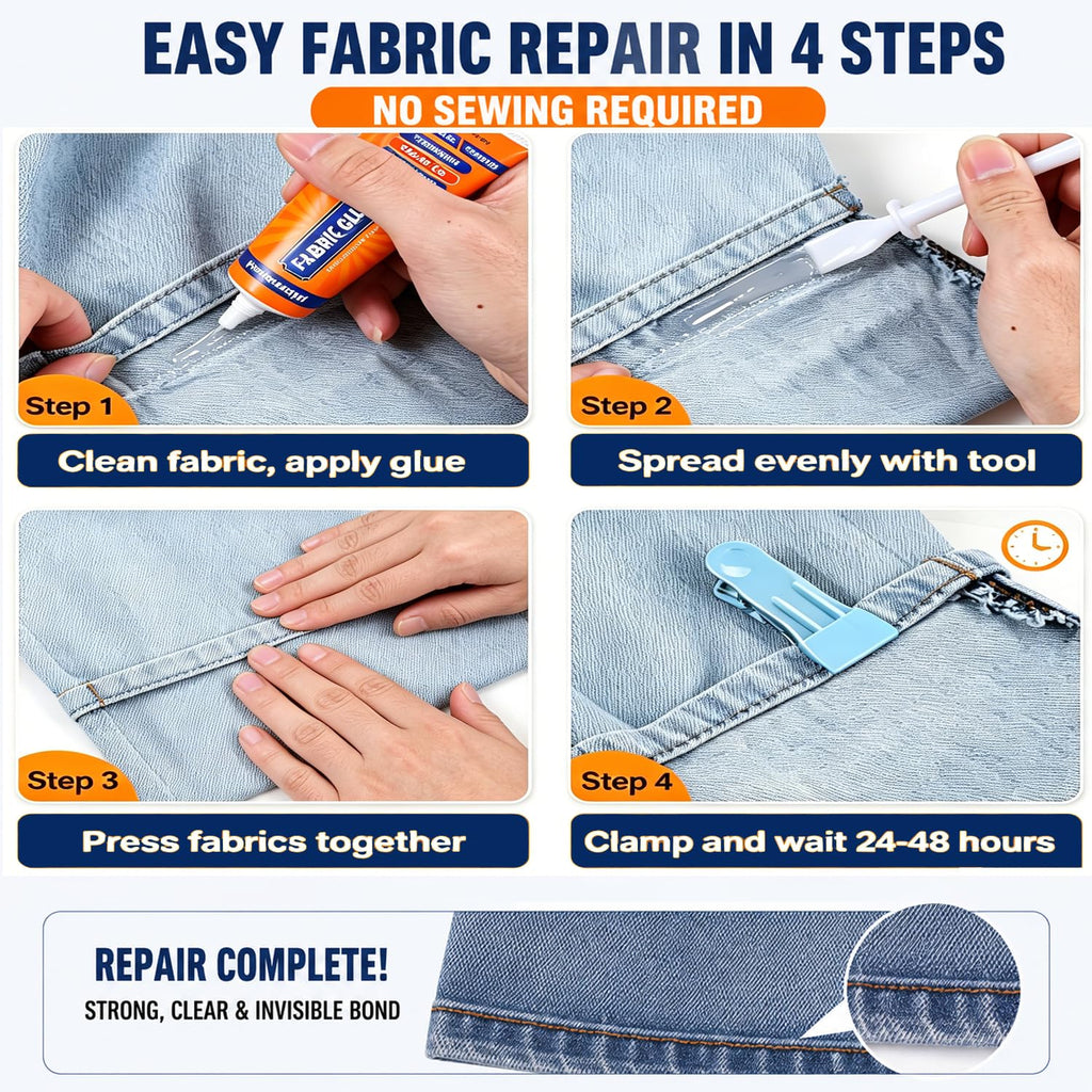120 ML Fabric Glue Permanent for Clothing Repair, Washable, Dry Clear