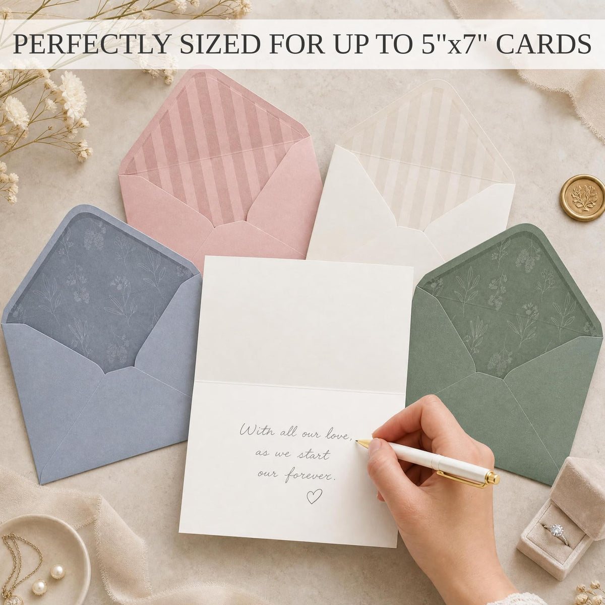 Elegant Set of 50 Invitation Envelopes 5x7 - Self-Sealing A7 in 5 Colors