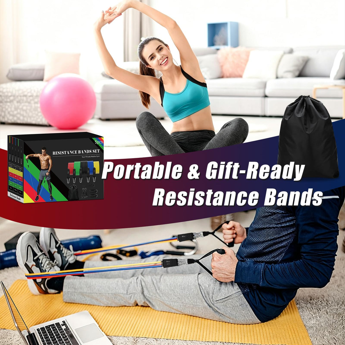 Resistance Bands with Handles, 5-Level Exercise Bands with Handles