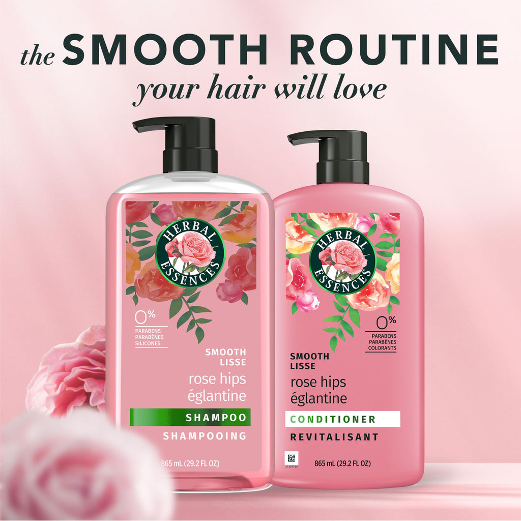 Herbal Essences Shampoo & Conditioner Set, Rose Hips - Smooth Collection, Paraben-Free, Color-Safe, Shiny Hair with Jojoba & Vitamin E, 29.2 Fl Oz Each, 2-Pack