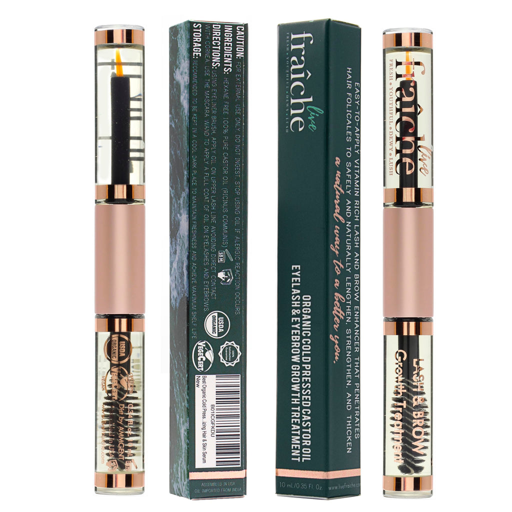 Organic Castor Oil Lash Serum for Eyelash Growth Serum and Eyebrow Growth | Made in USA 100% Pure Hexane Free Cold Pressed Castor Oil Lash Serum & Eyebrow Serum For Fuller Lashes/Brows Dual Applicator
