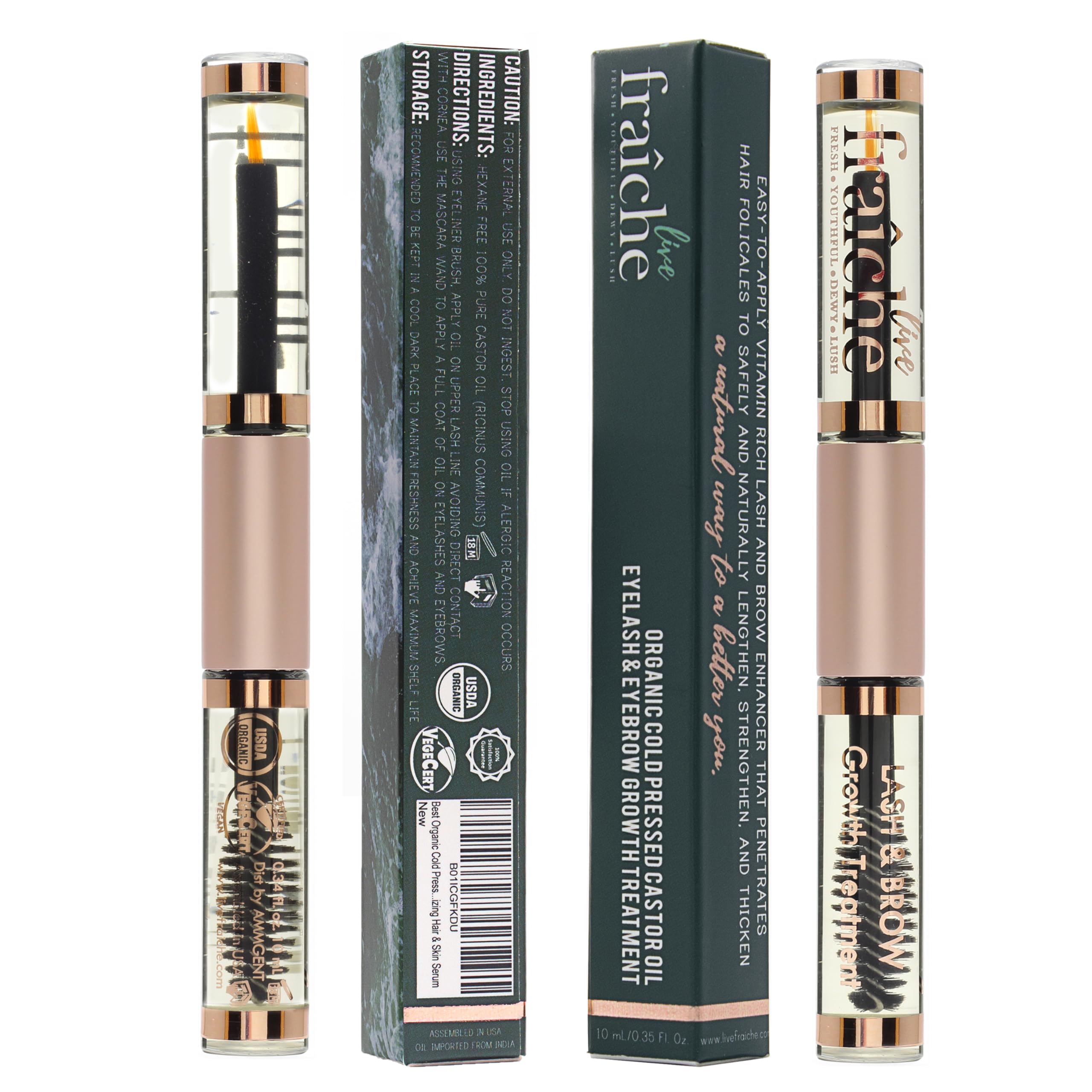 Organic Castor Oil Lash Serum for Eyelash Growth Serum and Eyebrow Growth | Made in USA 100% Pure Hexane Free Cold Pressed Castor Oil Lash Serum & Eyebrow Serum For Fuller Lashes/Brows Dual Applicator
