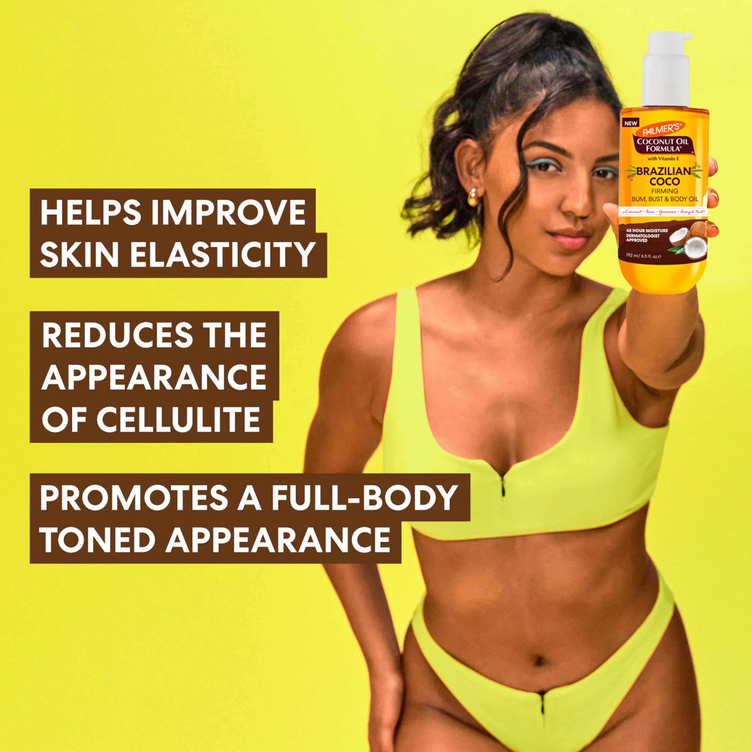 Palmer's Brazilian Cocoa Firming Body Oil, Coconut Oil Formula (6.5 Fl Oz) | Helps with Skin Tightening & Firming of Bum, Bust & Belly with Vitamin E, Provides 48hr Moisture, Dermatologist Approved