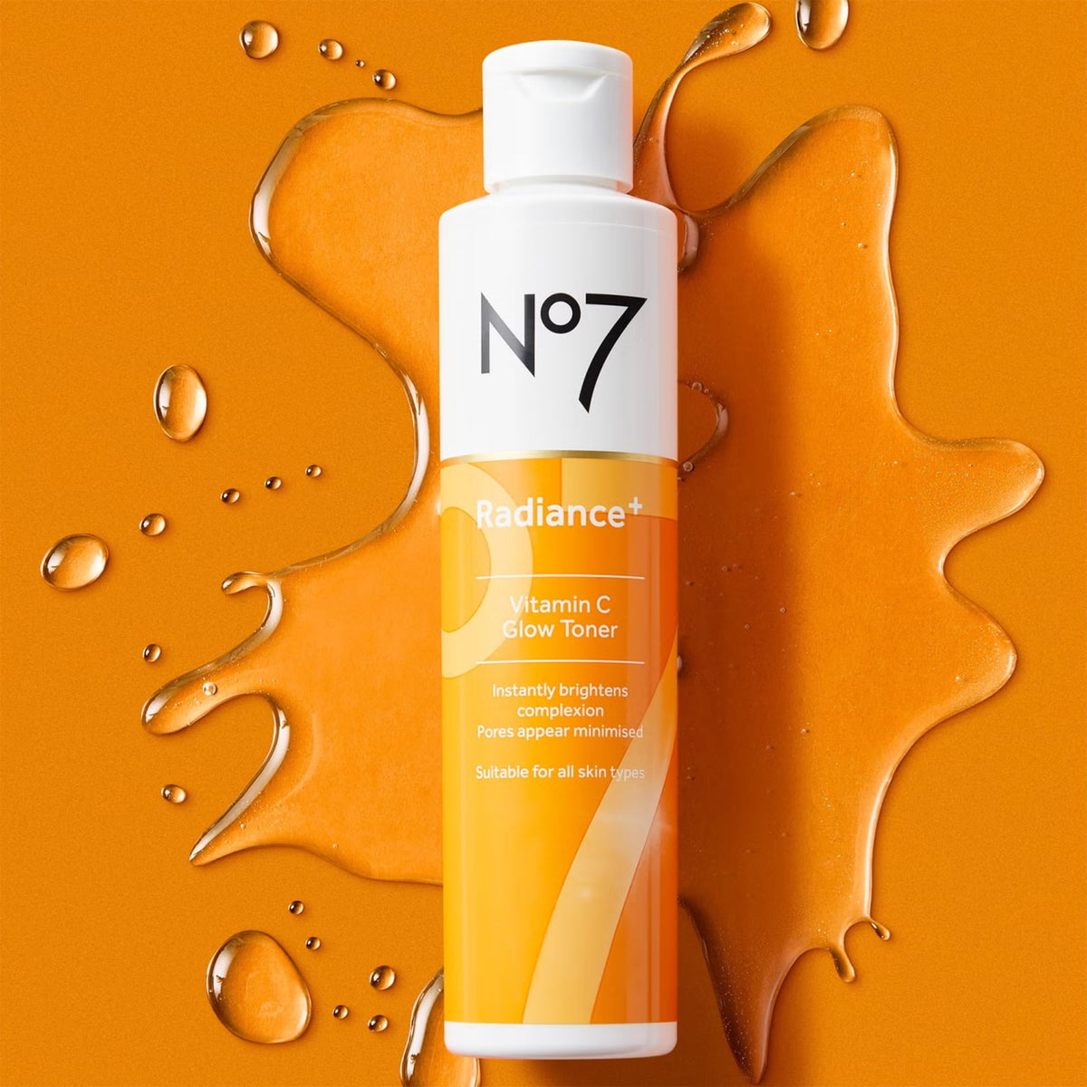 No7 Radiance+ Vitamin C Glow Toner – 2% Vitamin C Complex with Willow Bark & Aloe Vera – AHA Exfoliant for Smoother Skin – Hydrating Face Toner (6.7 fl oz)