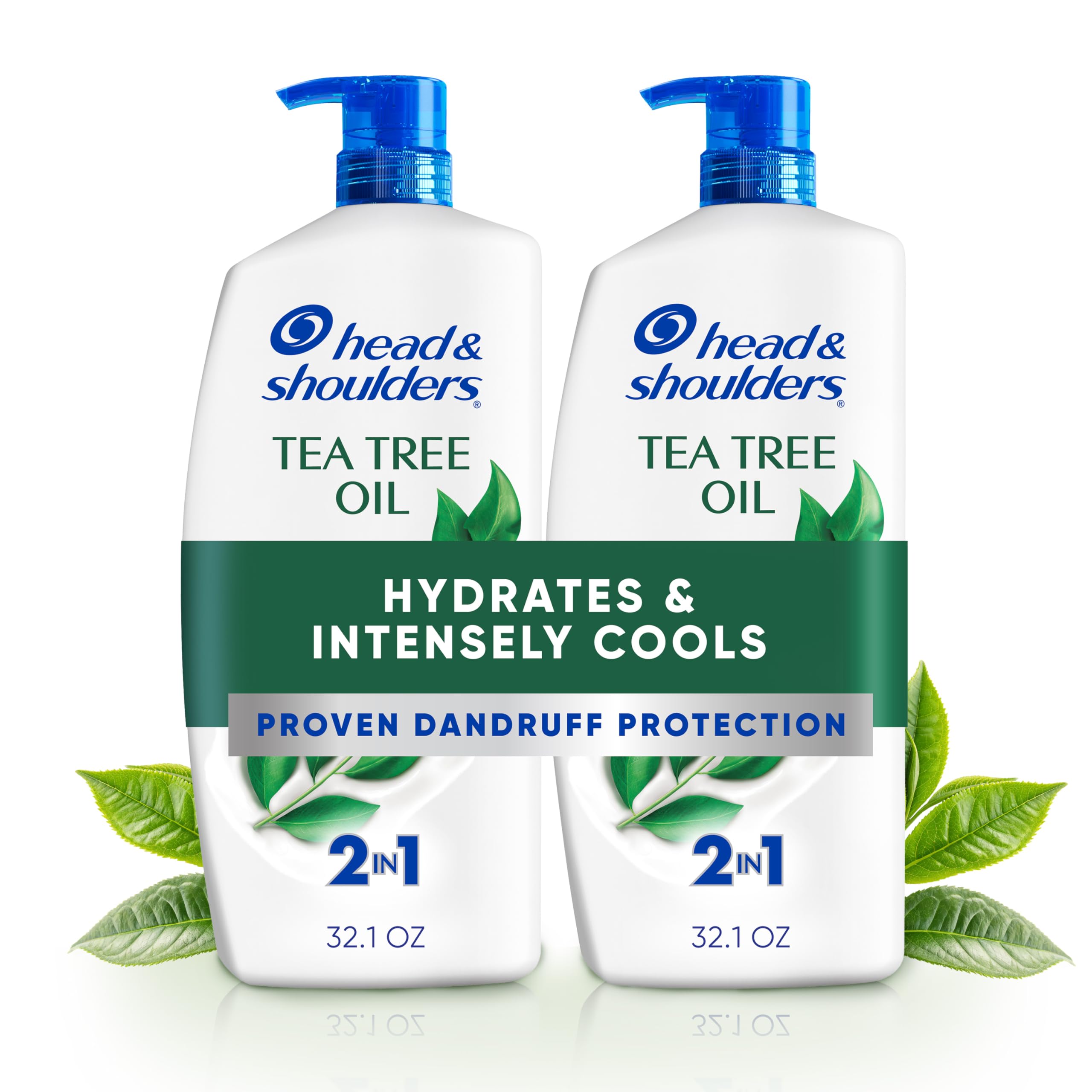 Head & Shoulders Tea Tree Oil 2-in-1 Anti-Dandruff Shampoo and Conditioner Twin Pack, 72-Hour Protection, 1% Pyrithione Zinc, 32.1 fl oz Each