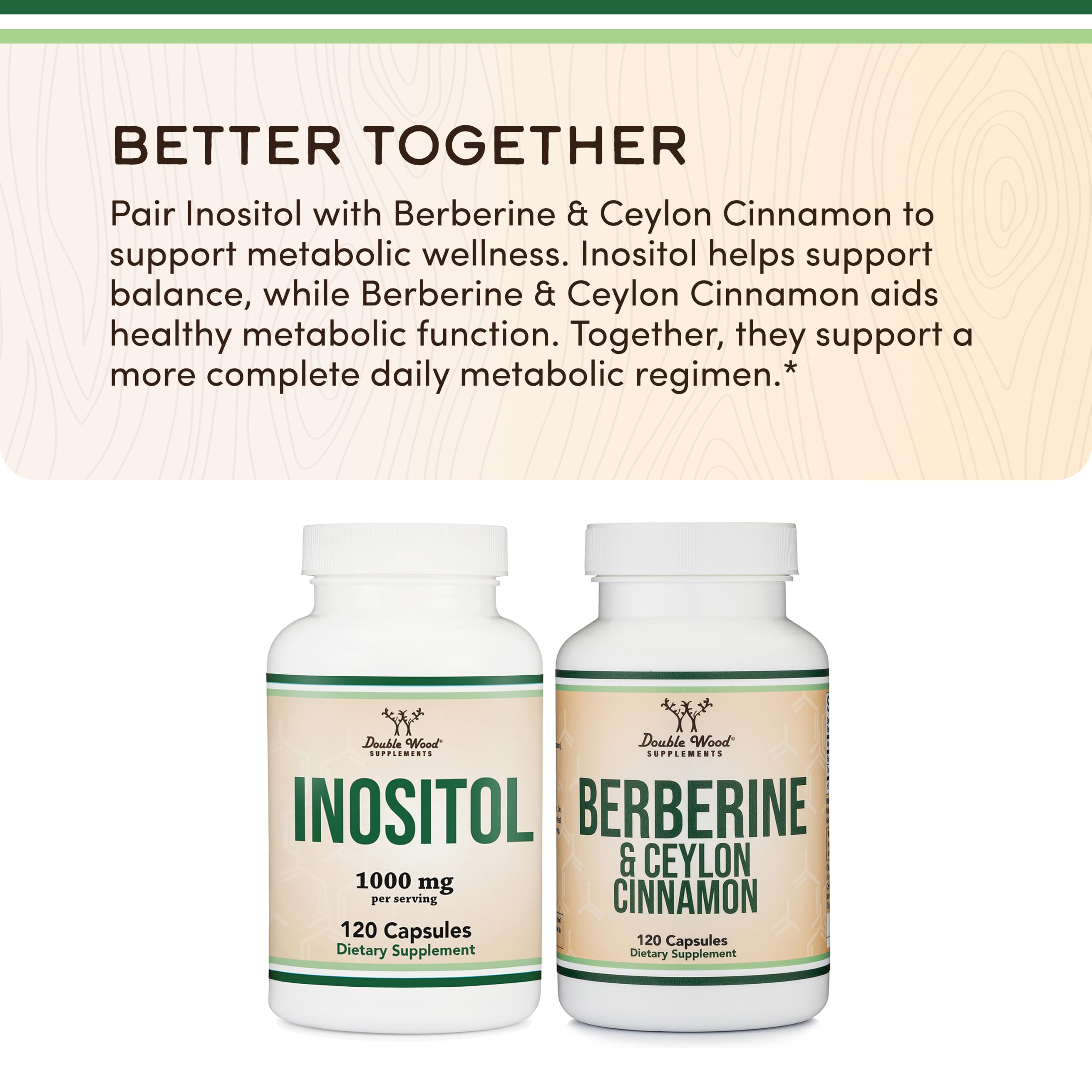 Inositol Capsules (Myo Inositol) 1000mg Health Support for Women 120 Count (No Fillers, Vegan Safe, Gluten Free) by Double Wood
