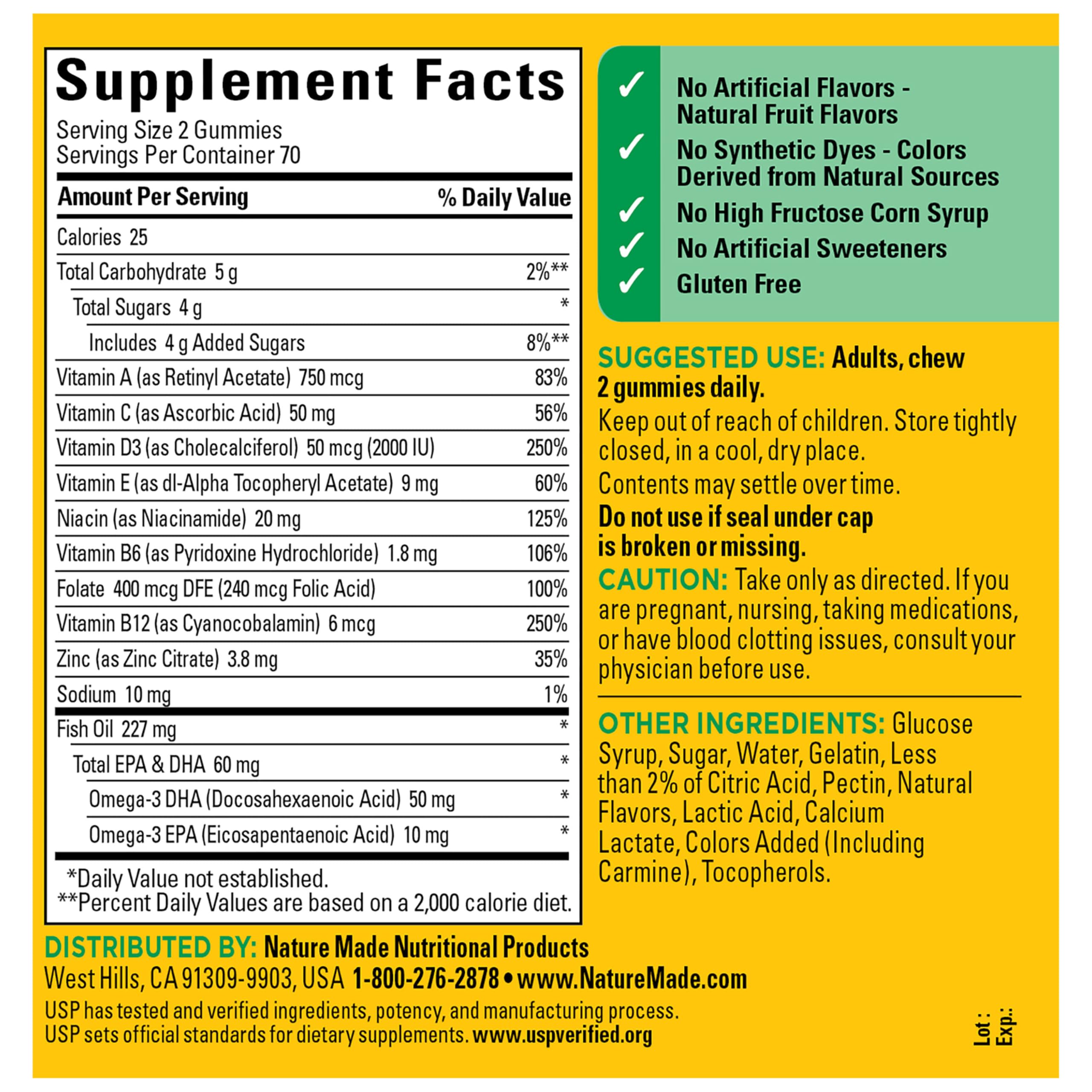 Nature Made Multivitamin + Omega-3, Multivitamin Gummies for Adults, 140 Ct | Adult Gummy Vitamins & Minerals, Multivitamin Gummies for Women and Men, Daily Nutritional Support, 70 Day Supply