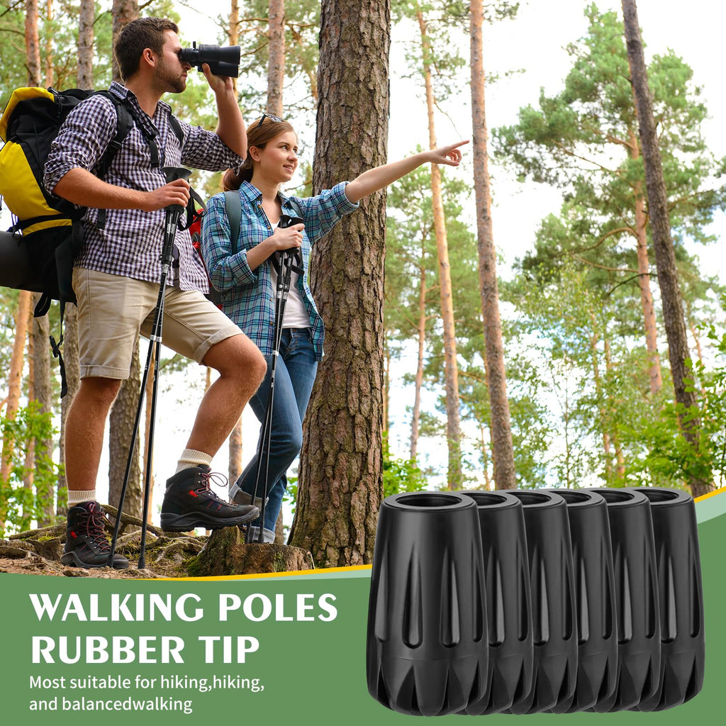 Durable Replacement Rubber Tips for Trekking Poles - Universal Anti-Slip Hiking Stick Caps - Shock Absorbing Pole Accessories - Fits 11mm Standard Poles - Set of 6