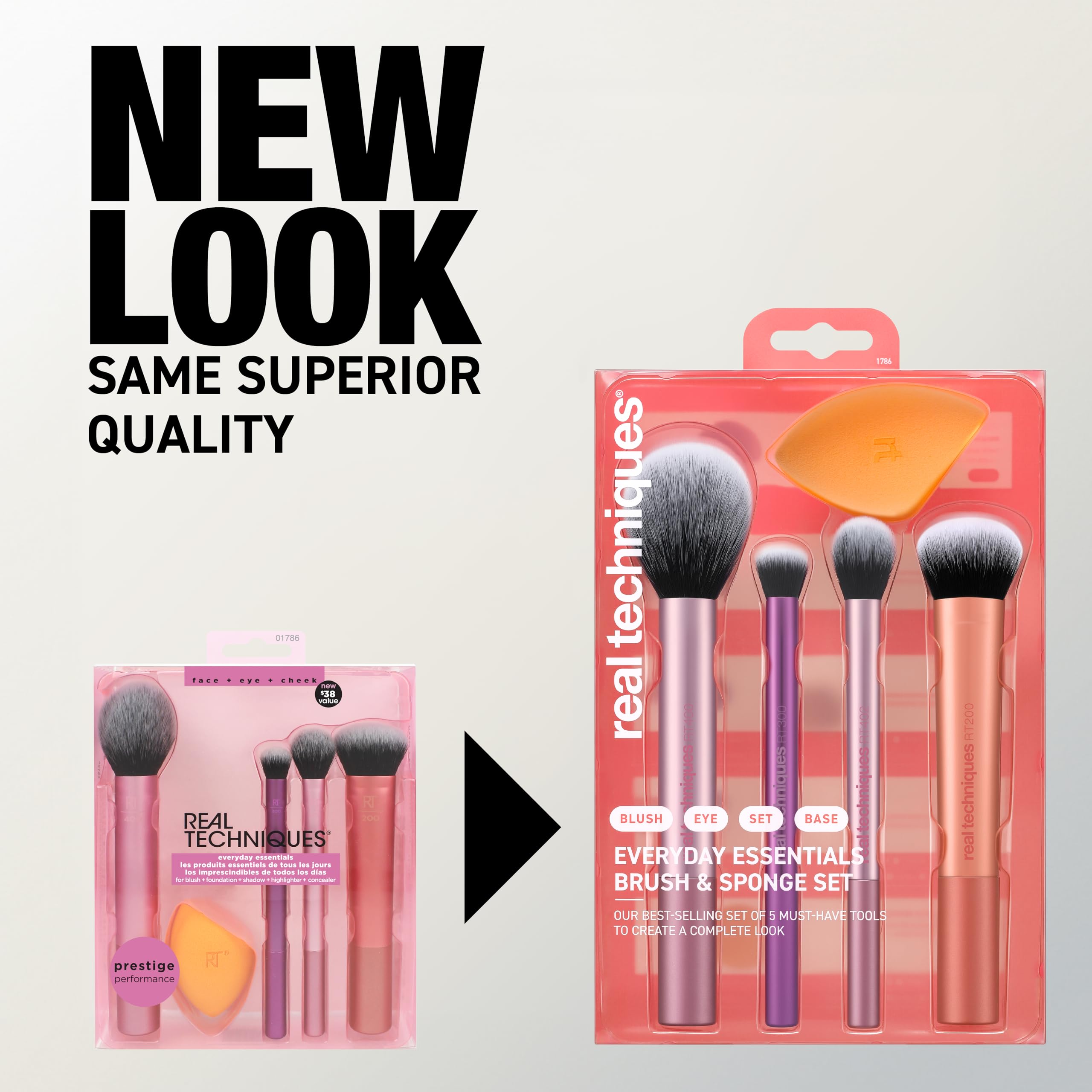 Real Techniques 6 Piece Everyday Essentials Makeup Brush Set, Includes 4 Brushes & 2 Makeup Sponges for Foundation, Blush, Bronzer, Contour, Eyeshadow & Powder, Travel Gift Set, Cruelty-Free & Vegan