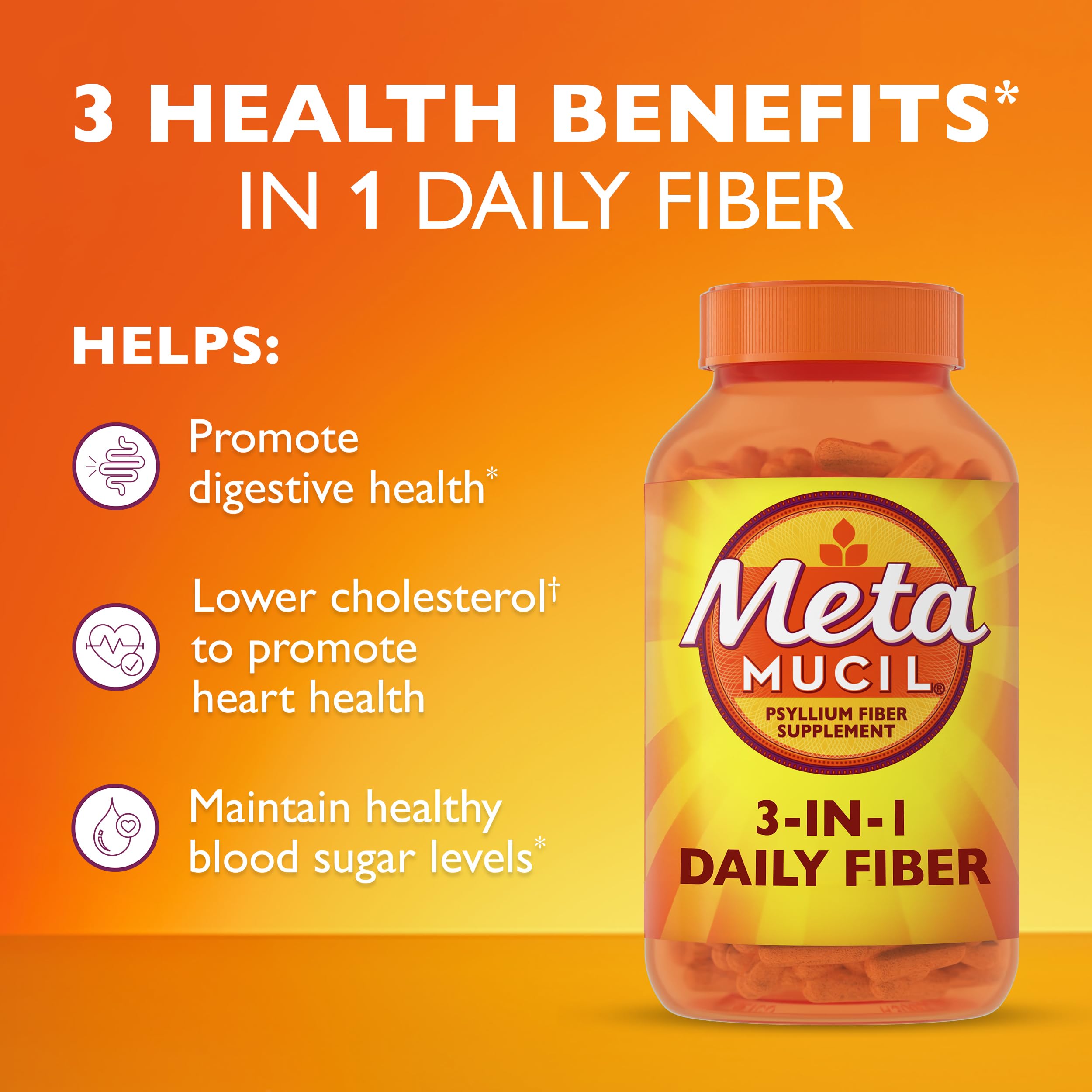 Metamucil, Psyllium Husk GLP-1 Friendly Fiber Capsules, 300 Capsules, 3-in-1 Fiber Supplement, Daily Psyllium Husk Fiber Capsules Help Support Digestive Health by Promoting Regularity*