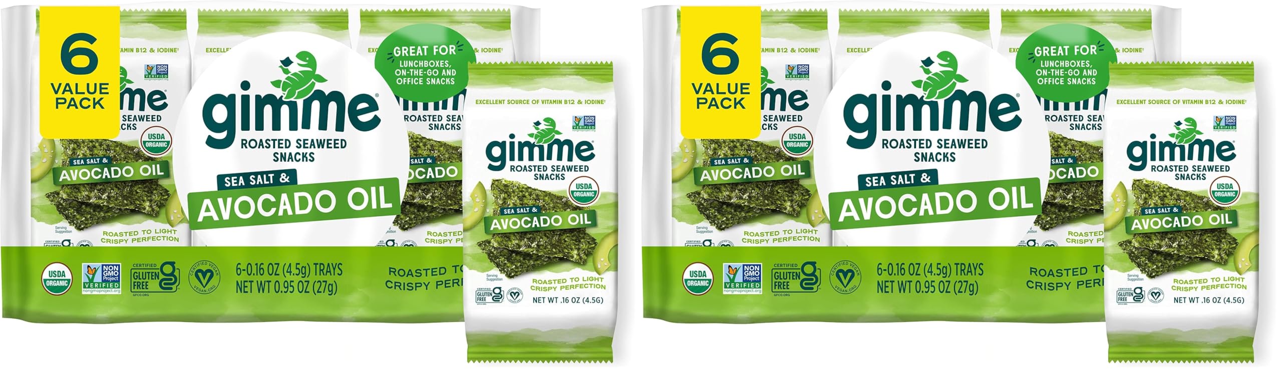 Buy now Gimme Seaweed Organic Premium Roasted Seaweed Snacks, Sea Salt, 6 Count, Keto, Vegan, Gluten-Free, Great Source of Omega3s and Iodine, Healthy On-The-Go Snack for Kids and Adults at indiglob india