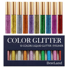 10 Colors Liquid Glitter Eyeliner, Metallic Shimmer Waterproof Makeup