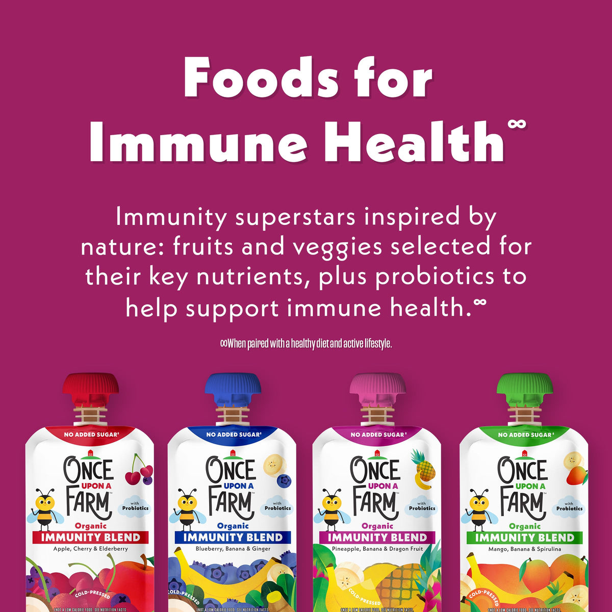 Once Upon a Farm Organic Pineapple Banana Dragon Fruit Immunity Blend Kids Snack, 3.2oz Pouch