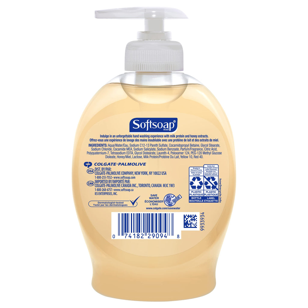 Softsoap Moisturizing Liquid Hand Soap, Milk and Honey, 7.5 Fluid Ounce, Pack of 6 (Package may vary) | Paraben-Free, Phthalate-Free, Washes Away Germs, Bathroom Hand Soap, Kitchen Hand Soap, Daily Handwashing, Gentle on Hands