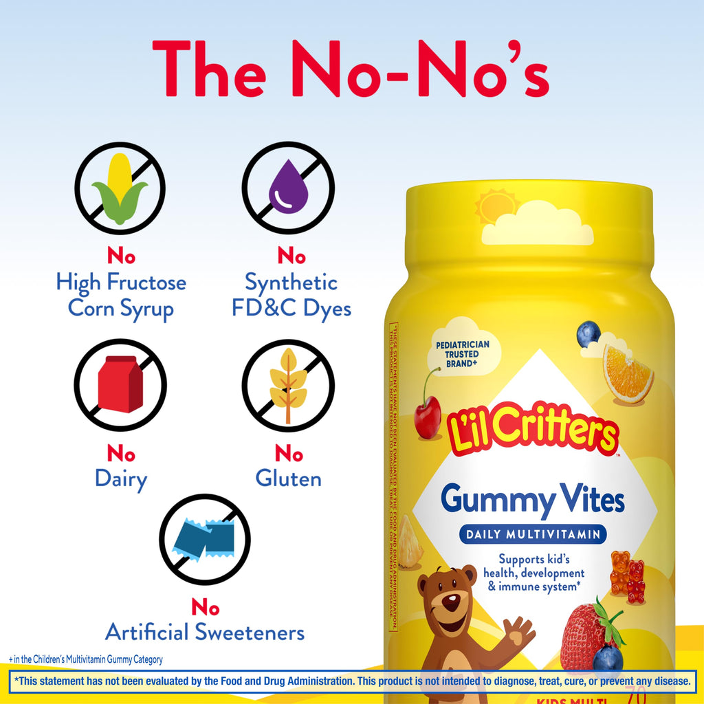 L'il Critters Kids Multivitamin Gummies | 70 Count | with Vitamins A, B, C, D, E | Assorted Fruit Flavors | Gluten-Free Children's Gummy Vites Supplement