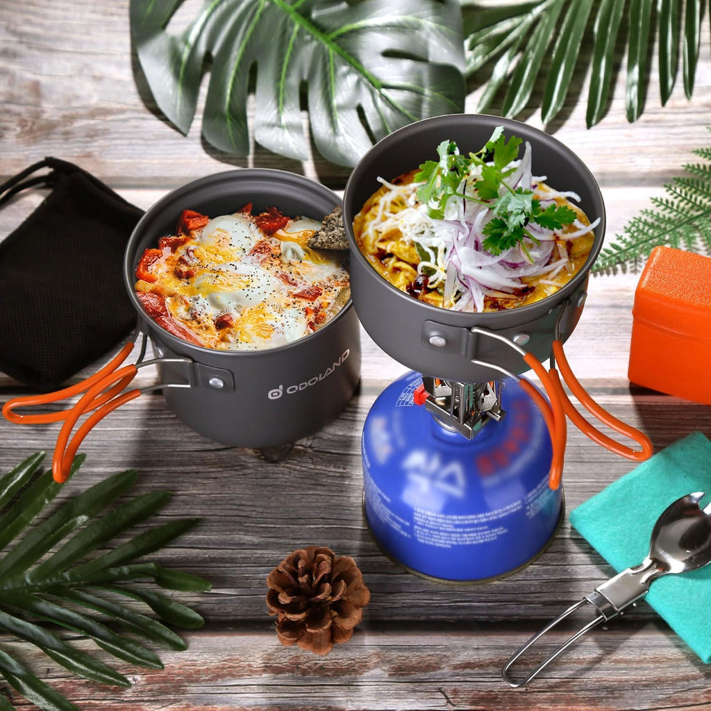 Odoland Camping Cookware Mess Kit, Lightweight Pot Stove Spork Set