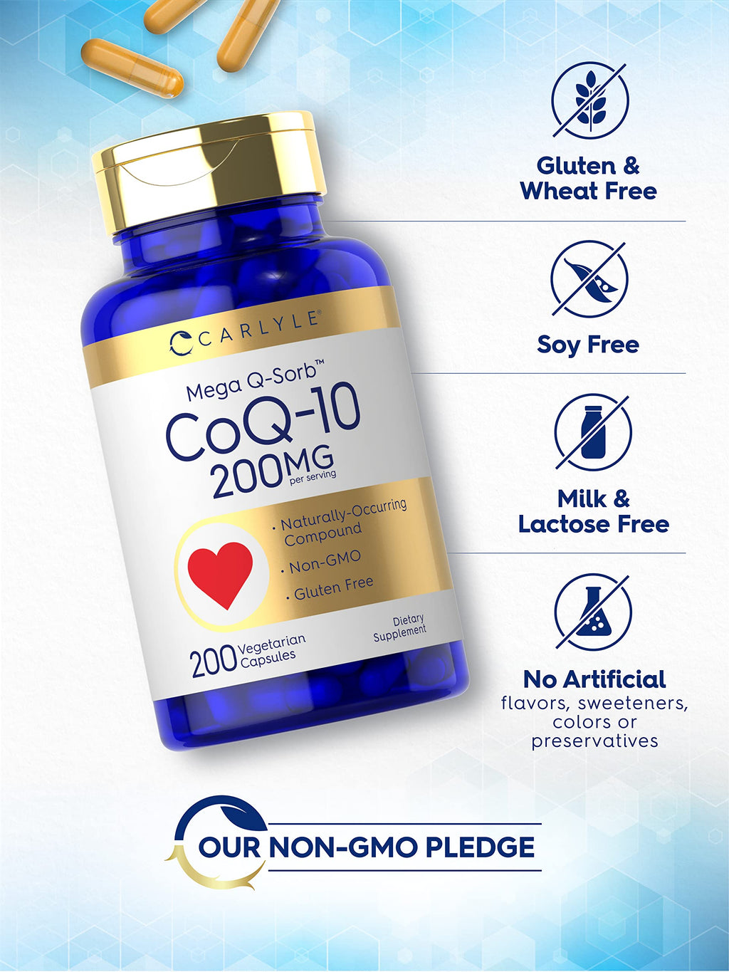 Carlyle CoQ10 200mg | 200 Capsules | Mega Q-Sorb Coenzyme Q-10